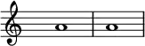 { \hide Staff.TimeSignature
\set Staff.midiInstrument = #"grand piano"
a'1
\set Staff.midiInstrument = #"violin"
a'1
}