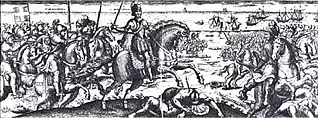 Marshall Henri de Schomberg and Toiras vanquishing the English army of Buckingham at the end of the siege. Michel de la Mathonière, 1627.