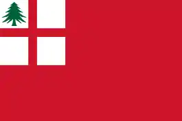 A flag (and ensign) of New England, used by merchant ships sailing out of New England ports. In use 1686-1775.