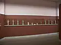 Exhibit of some of the terracotta statuettes of Artemis. They were found in large quantities in the small temple of Artemis at Kanoni in Corfu city.
