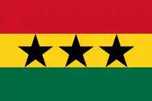 The flag of the Union of African States (1961–1963), a charged horizontal triband.