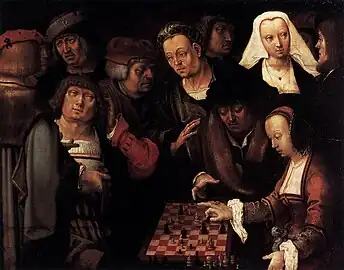 Image 11Lucas van Leyden, c. 1508, The Game of Chess, oil on oak, 27 x 35 cm, Gemäldegalerie, Berlin (from Chess in the arts)