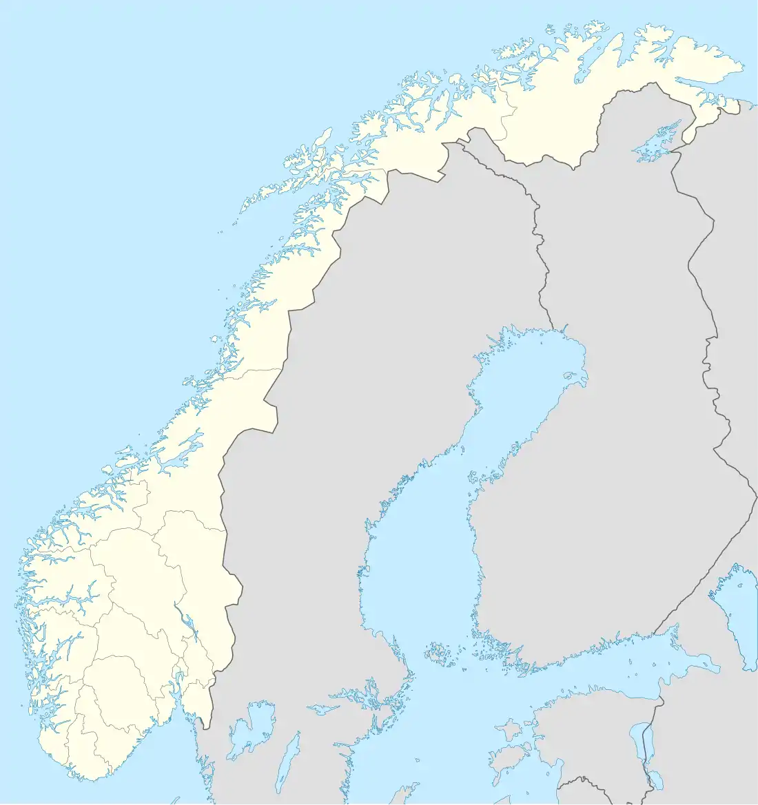 A map of Norway, showing locations relevant to Hull's service