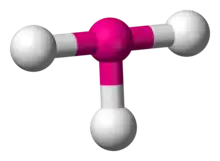 Skeletal model of a planar molecule with a central atom (iodine) symmetrically bonded to three (fluorine) atoms to form a big right-angled T